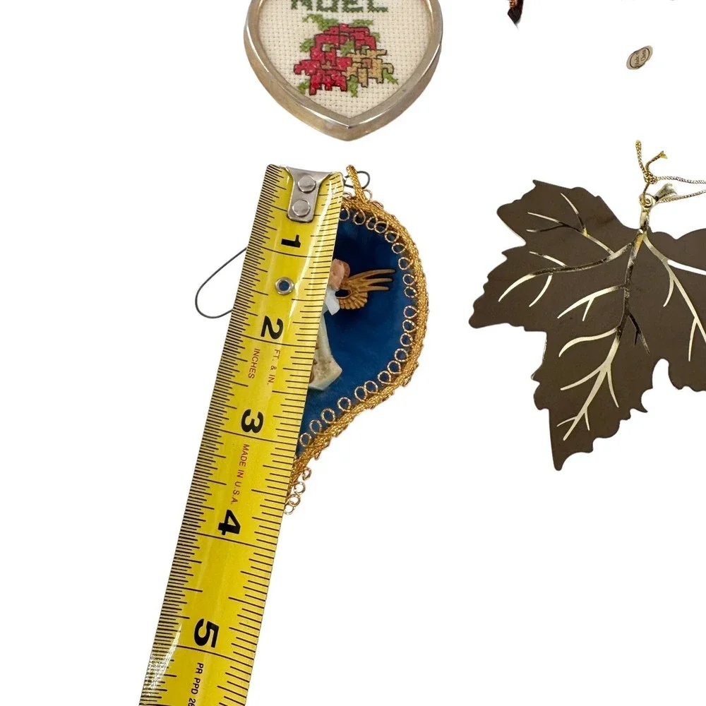 6x Handmade Vtg 70s 80s Christmas ornament cross stitch Embroidered Angel Granny